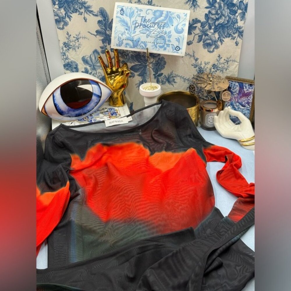 🆕 RAT & BOA 🧿 NWOT Juniper Sheer Long Sleeve Dress, Dark Red Tulip, Sz L - Picture 12 of 15